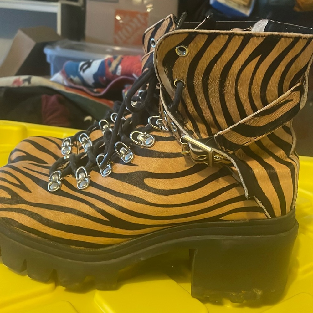 Jeffrey Campbell animal print chunky boots